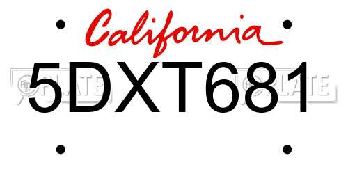 5DXT681 California License Plate