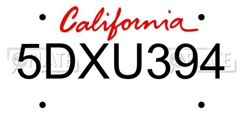 5DXU394 California License Plate