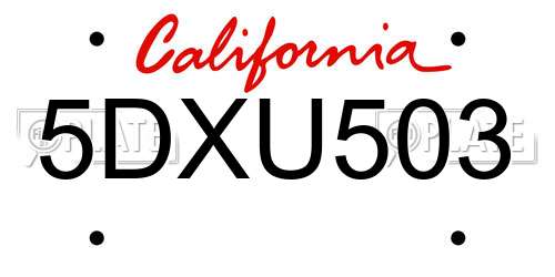 5DXU503 California License Plate