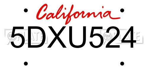 5DXU524 California License Plate