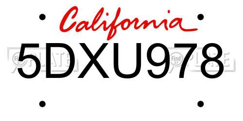 5DXU978 California License Plate