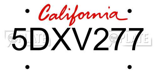 5DXV277 California License Plate