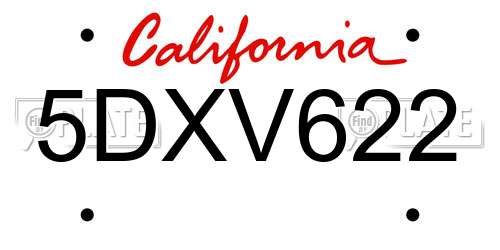 5DXV622 California License Plate