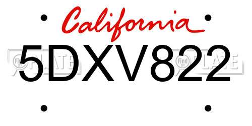 5DXV822 California License Plate
