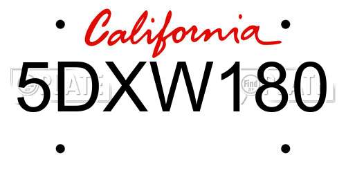 5DXW180 California License Plate
