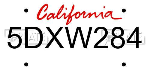 5DXW284 California License Plate