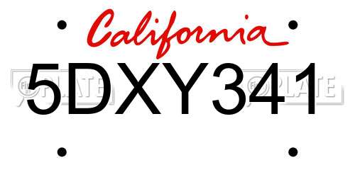 5DXY341 California License Plate