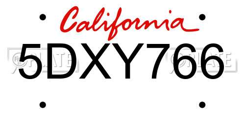 5DXY766 California License Plate