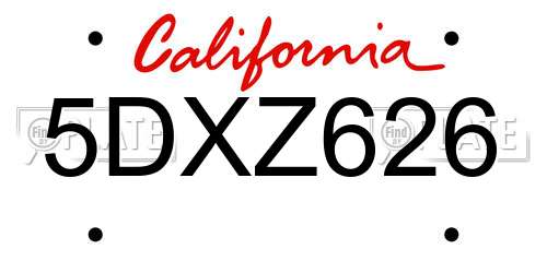5DXZ626 California License Plate