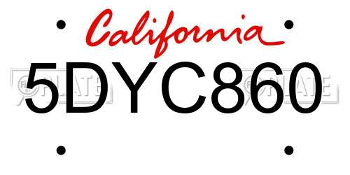 5DYC860 California License Plate