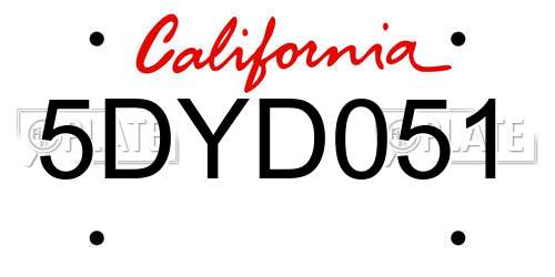 5DYD051 California License Plate