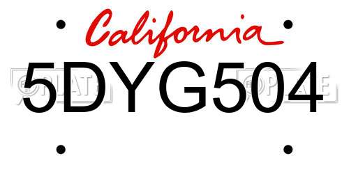 5DYG504 California License Plate