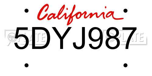 5DYJ987 California License Plate