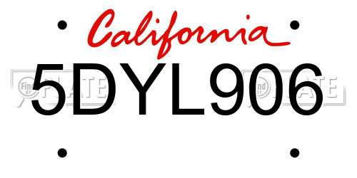 5DYL906 California License Plate