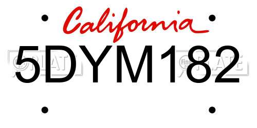 5DYM182 California License Plate