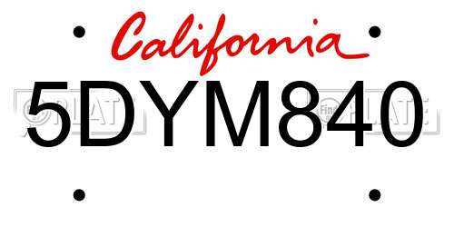5DYM840 California License Plate