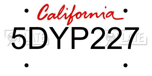 5DYP227 California License Plate