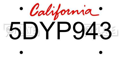 5DYP943 California License Plate