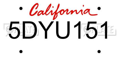5DYU151 California License Plate