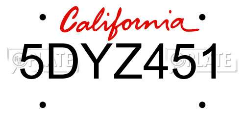 5DYZ451 California License Plate