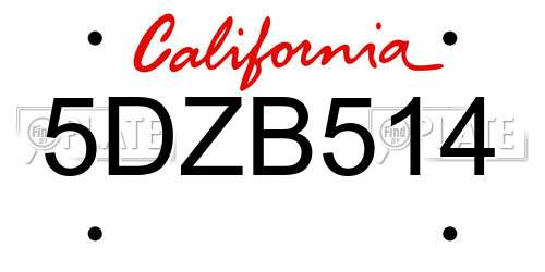 5DZB514 California License Plate