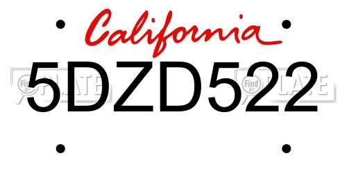 5DZD522 California License Plate