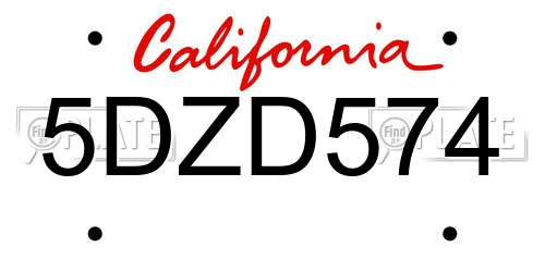 5DZD574 California License Plate