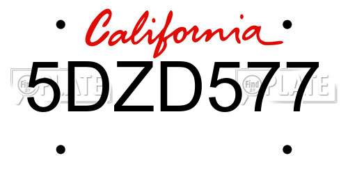 5DZD577 California License Plate