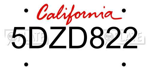 5DZD822 California License Plate