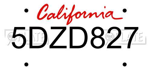 5DZD827 California License Plate