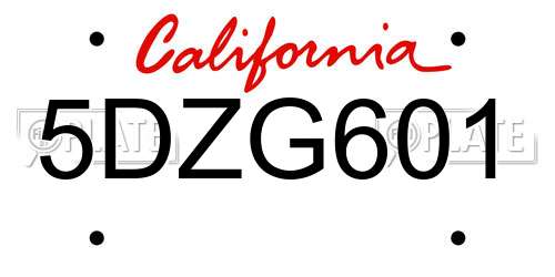 5DZG601 California License Plate
