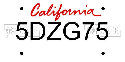 5DZG75 California License Plate