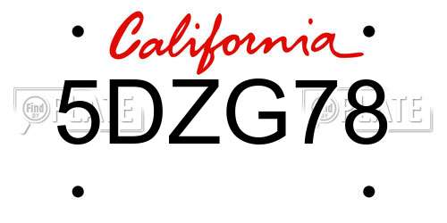 5DZG78 California License Plate