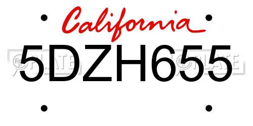 5DZH655 California License Plate