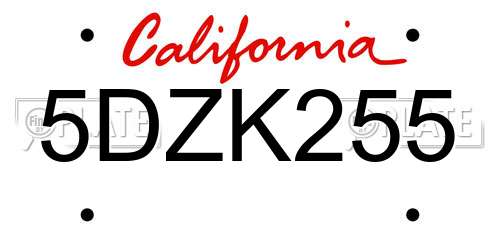 5DZK255 California License Plate
