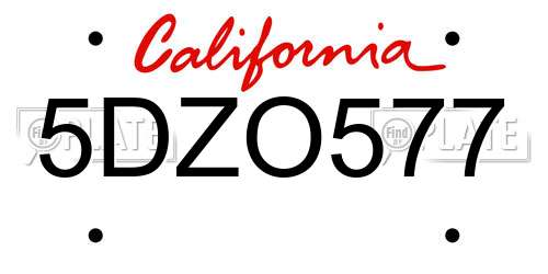 5DZO577 California License Plate