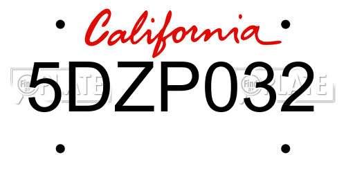 5DZP032 California License Plate
