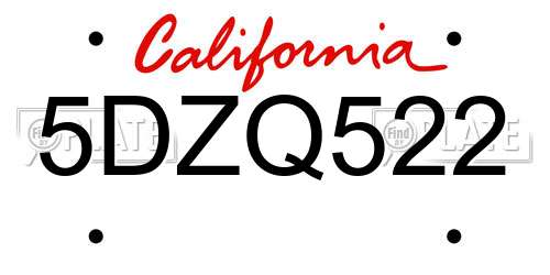 5DZQ522 California License Plate