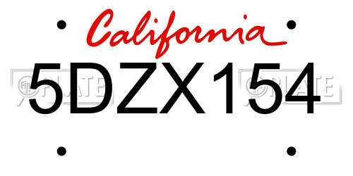 5DZX154 California License Plate