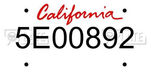 5E00892 California License Plate