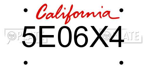 5E06X4 California License Plate