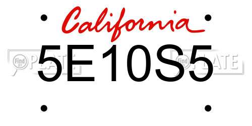 5E10S5 California License Plate