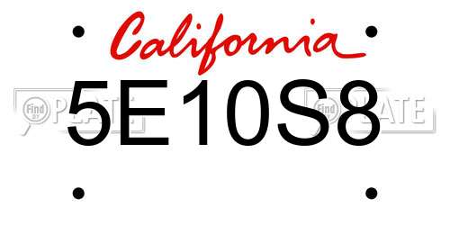 5E10S8 California License Plate