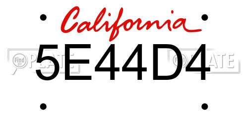5E44D4 California License Plate