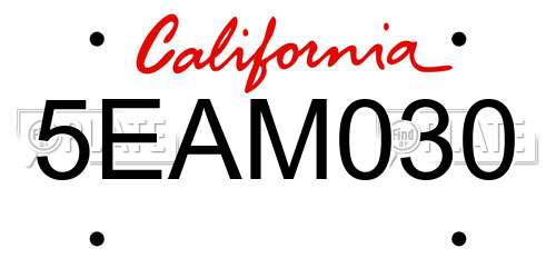 5EAM030 California License Plate