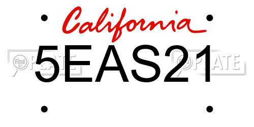 5EAS21 California License Plate
