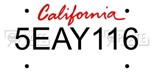 5EAY116 California License Plate