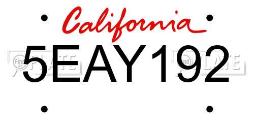 5EAY192 California License Plate