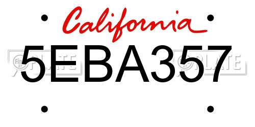 5EBA357 California License Plate
