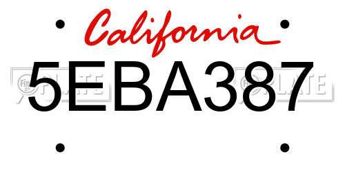5EBA387 California License Plate